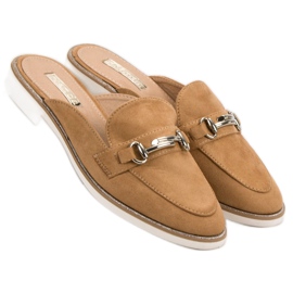 Eleganckie Klapki Damskie brązowe 2