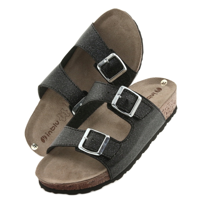 Klapki damskie czarne Inblu NM013 z drobinkami srebra 5