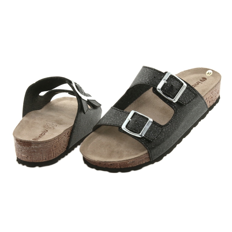 Klapki damskie czarne Inblu NM013 z drobinkami srebra 4