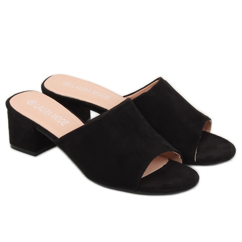 Klapki na obcasie czarne QL-89 Black 2