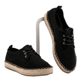 Ideal Shoes Sznurowane Espadryle czarne 5