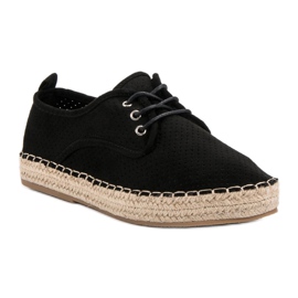 Ideal Shoes Sznurowane Espadryle czarne 2