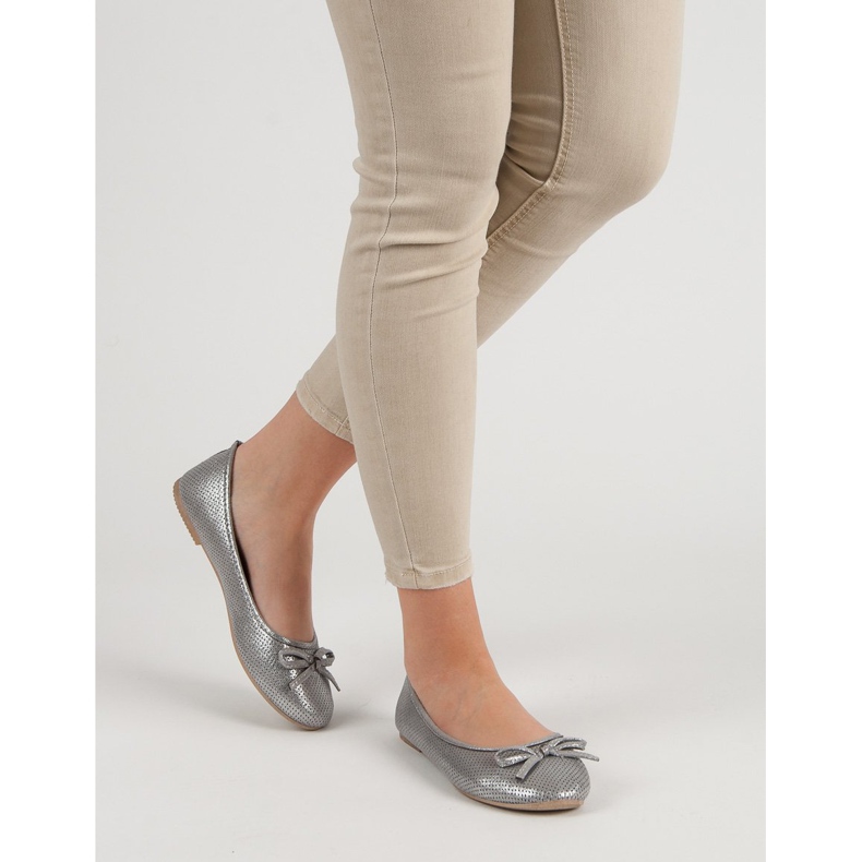 Evento Srebrne Baleriny Z Kokardką szare 2