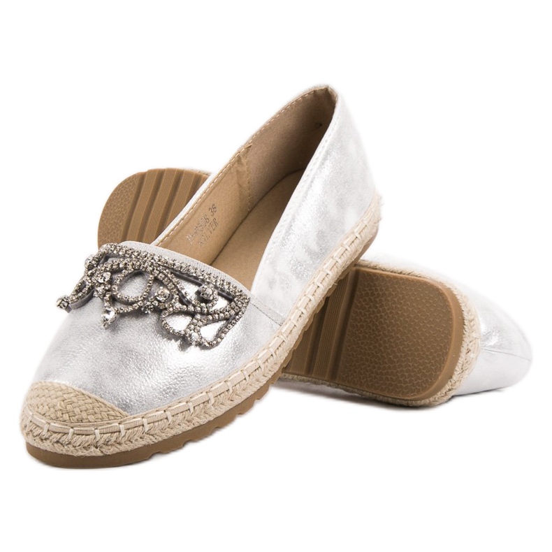Ideal Shoes Srebrne Espadryle Z Ozdobami szare 2