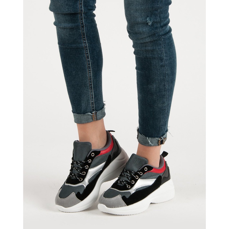 Modne Obuwie Na Platformie szare wielokolorowe 1