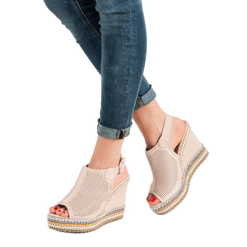 Nio Nio Zabudowane Sandały Na Koturnie różowe 1