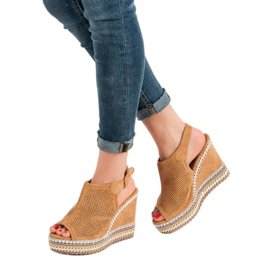 Nio Nio Zabudowane Sandały Na Koturnie brązowe 2