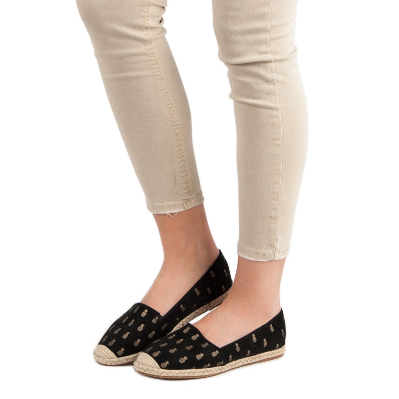 Lucky Shoes Czarne Espadryle W Ananasy 1