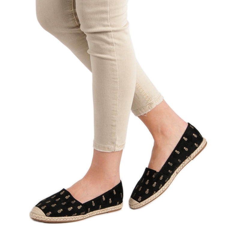 Lucky Shoes Czarne Espadryle W Ananasy 2