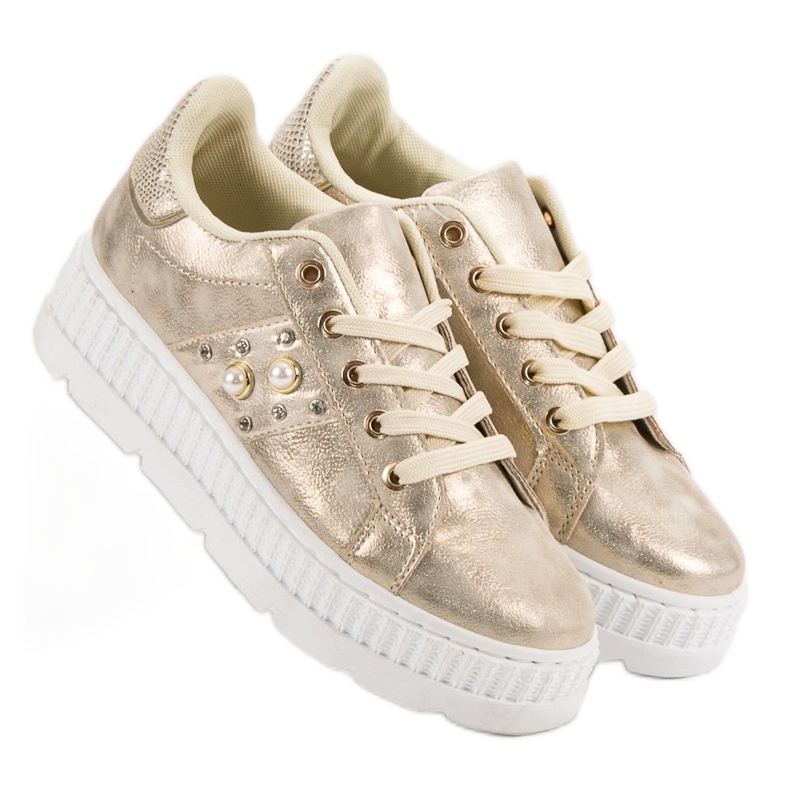 Złote Obuwie Na Platformie złoty 1