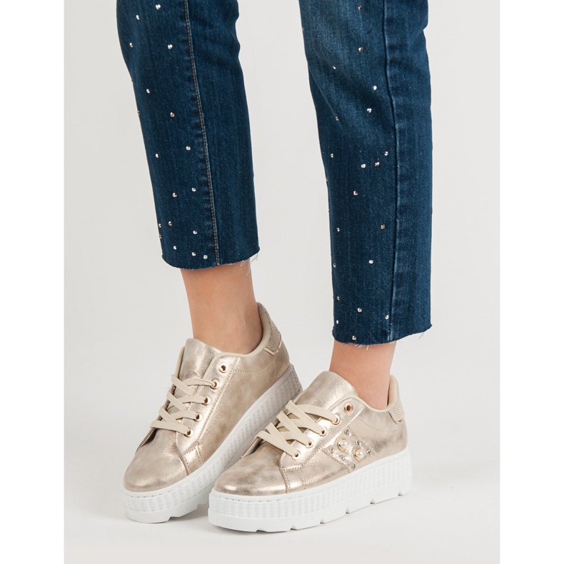 Złote Obuwie Na Platformie złoty 2