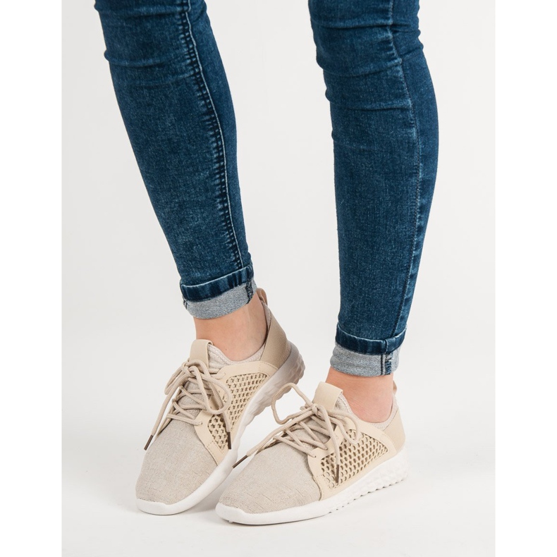 Modne Tekstylne Obuwie brązowe 2