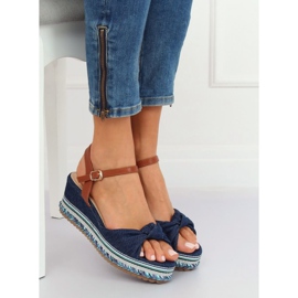 Sandałki na koturnie granatowe B165 Navy 2