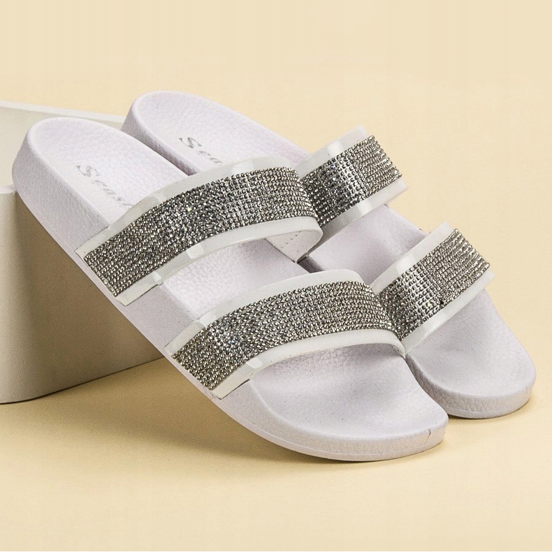 Seastar Białe Klapki Z Kryształkami wielokolorowe 1