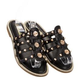 Renda Klapki Z Dżetami czarne 2