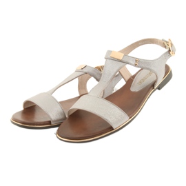 M.Daszyński Sandały płaski obcas Daszyński 1583 perlisty beż brązowe szare 3