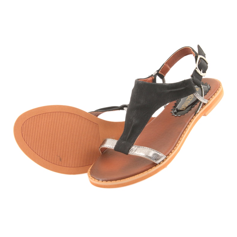 M.Daszyński Sandały płaski obcas Daszyński srebrnoczarne szare 4