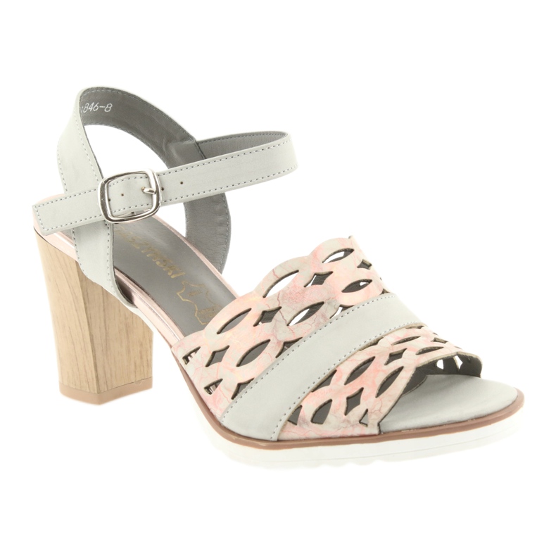 M.Daszyński Daszyński sandały ażurowe na słupku 1846 szary/róż szare 1