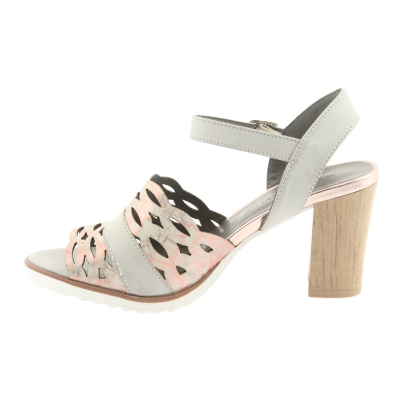 M.Daszyński Daszyński sandały ażurowe na słupku 1846 szary/róż szare 2