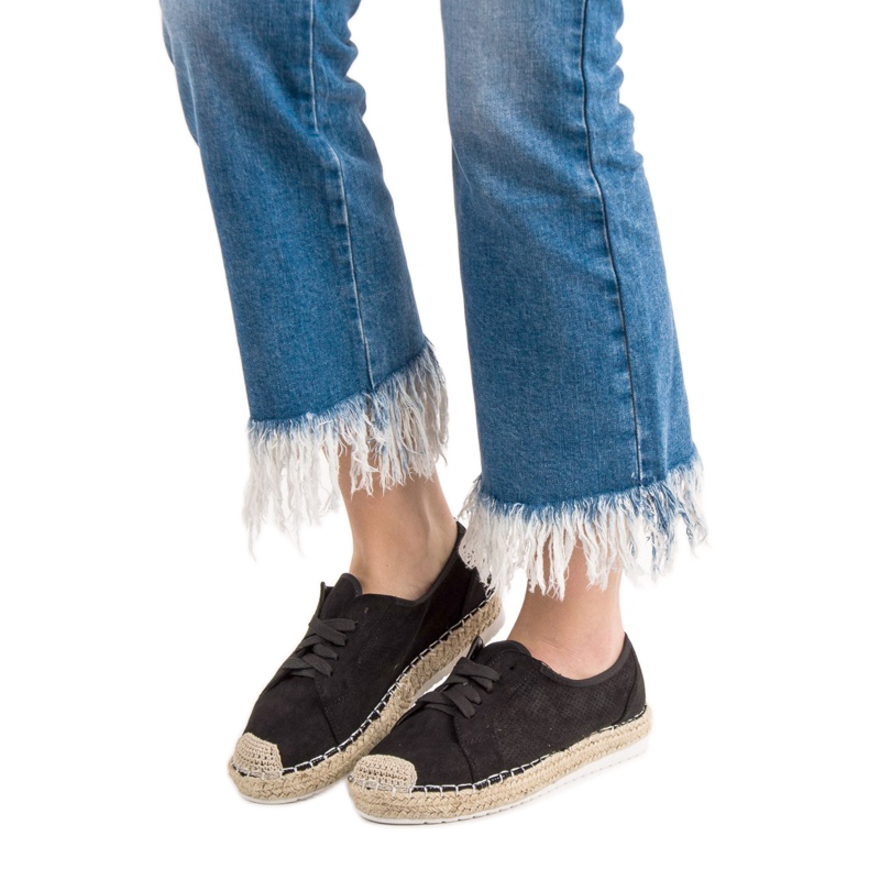 Ideal Shoes Sznurowane Espadryle czarne 2