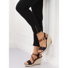 Sandałki na koturnie granatowe BL-360 Navy brązowe 1