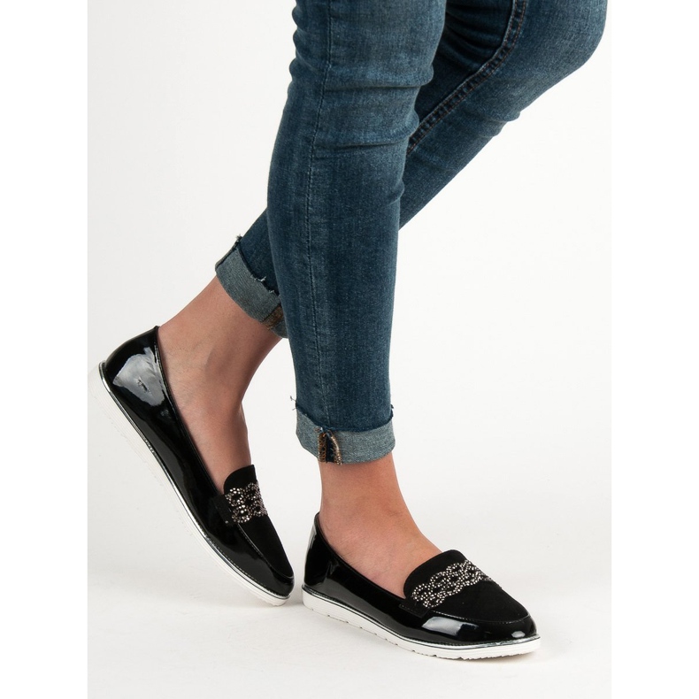 SHELOVET Lakierowane Mokasyny czarne 1