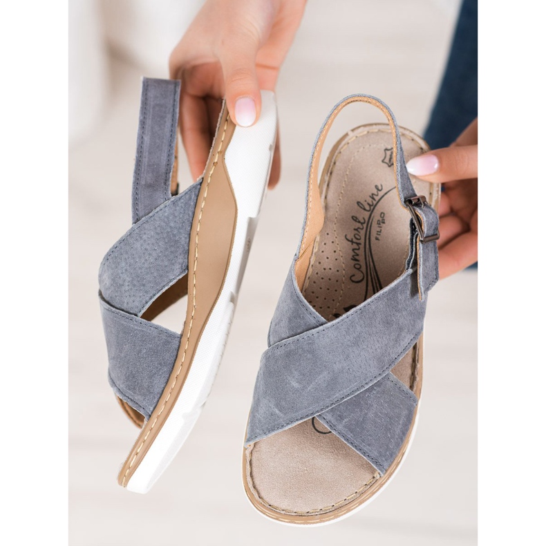 Filippo Skórzane Sandały Na Platformie szare 2