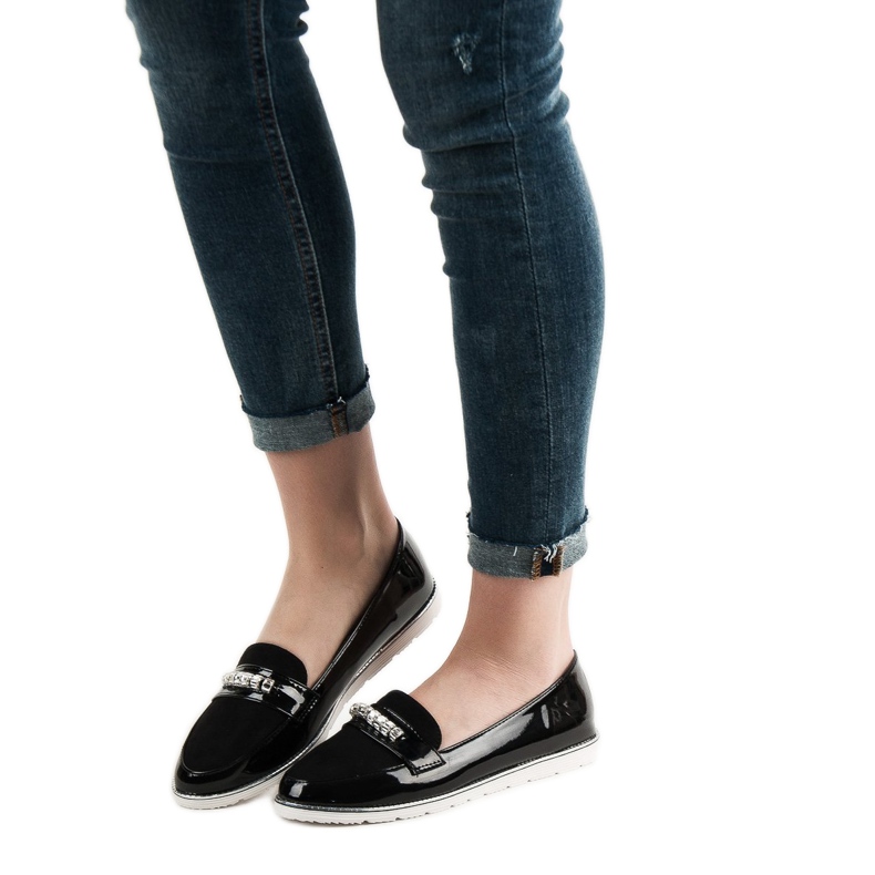 SHELOVET Czarne Lakierowane Mokasyny 2