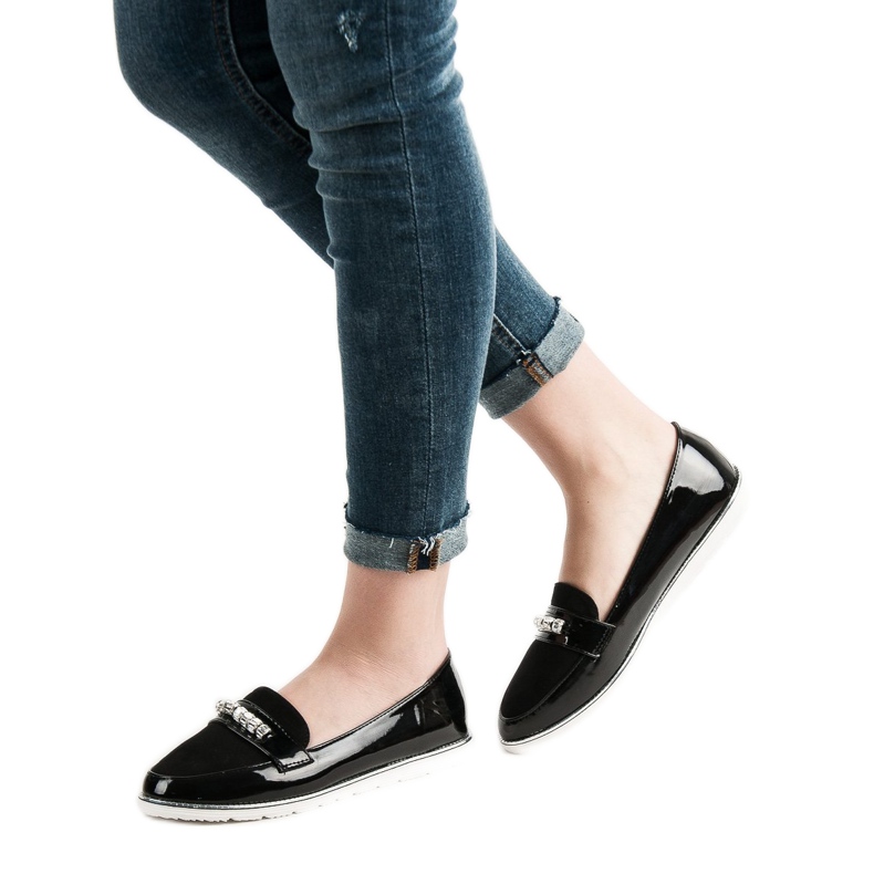 SHELOVET Czarne Lakierowane Mokasyny 1