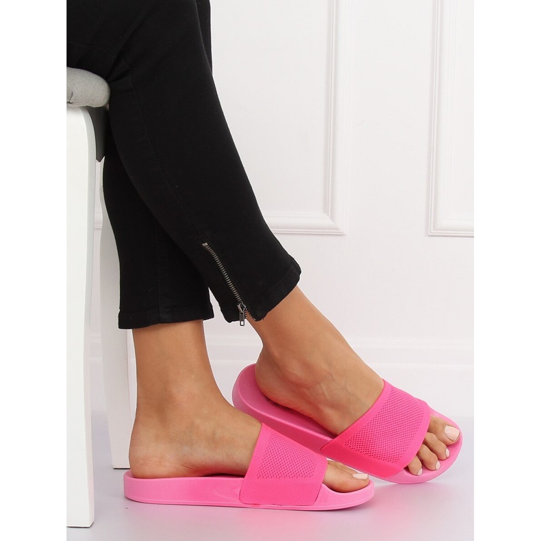 Klapki z dzianinowym paskiem różowe PT-110 Fuchsia 1