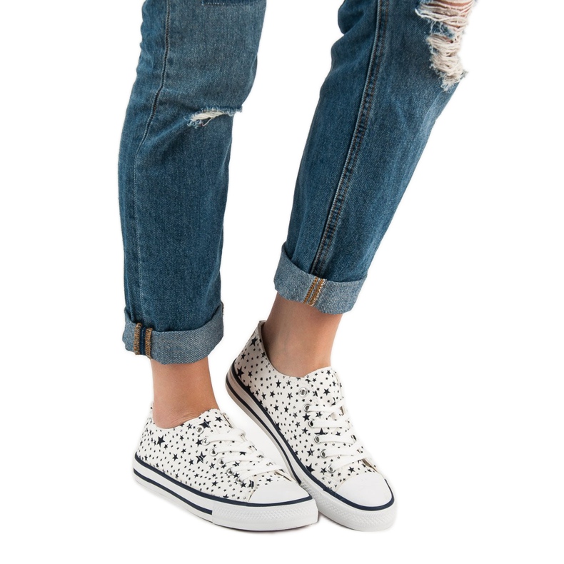 J. Star Beżowe Trampki W Gwiazdki białe czarne 2