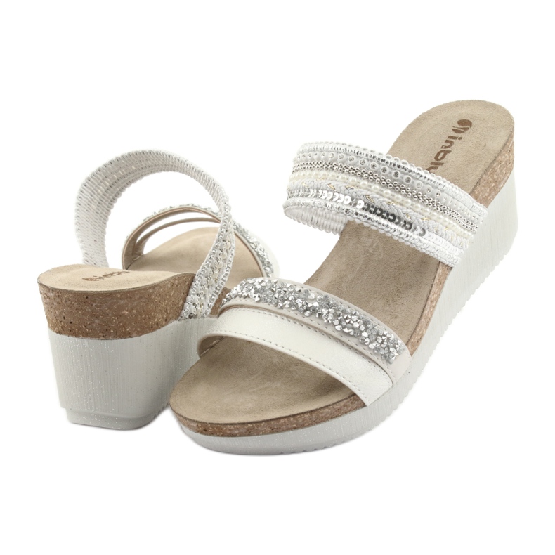 Klapki na koturnie INBLU EN010 srebrzyste białe szare 4