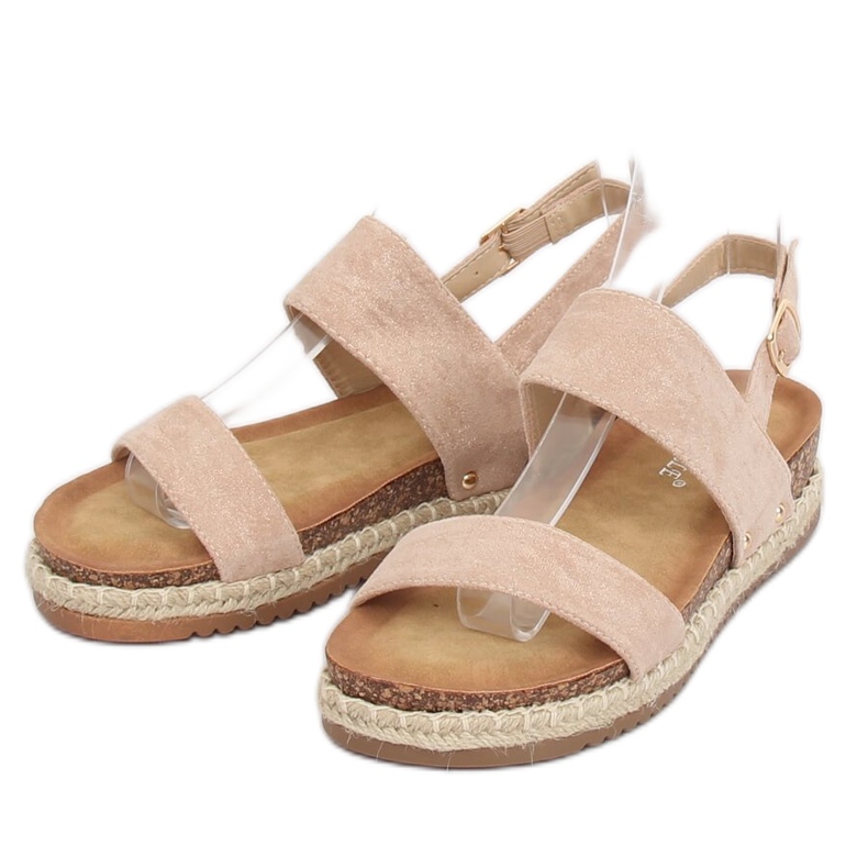 Sandałki na korkowej podeszwie różowe CH-118 Pink 2