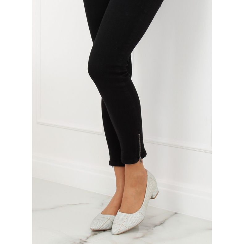 Czółenka w kratkę srebrne CC207P Silver szare 1