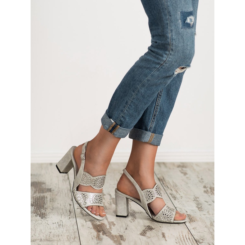 Goodin Srebrne Sandałki Na Słupku szare 2