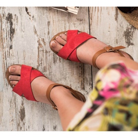 Primavera Sandałki Na Koturnie brązowe czerwone 1