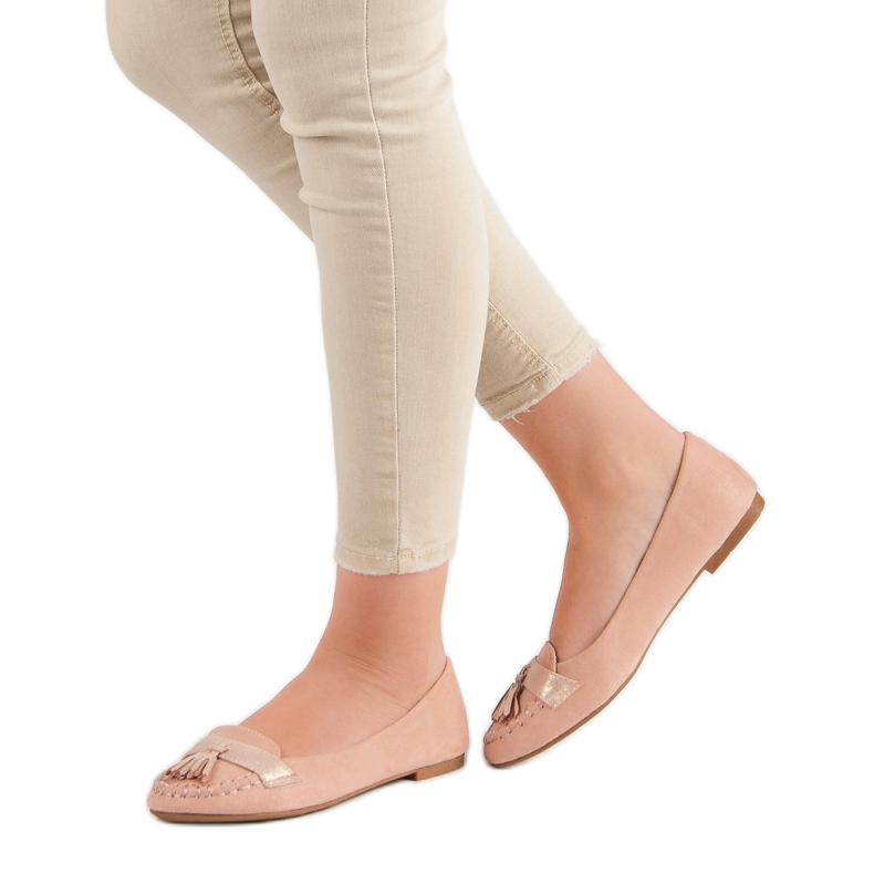 Small Swan Mokasyny Z Frędzlami różowe 1