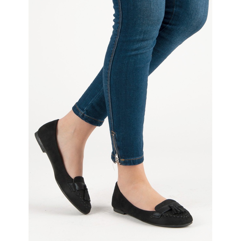 Small Swan Mokasyny Z Frędzlami czarne 1