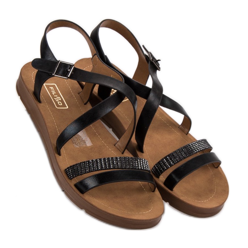 Filippo Czarne Sandały Z Kryształkami 2