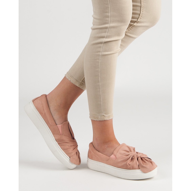 Zamszowe Slipony Z Kokardką VICES różowe 1