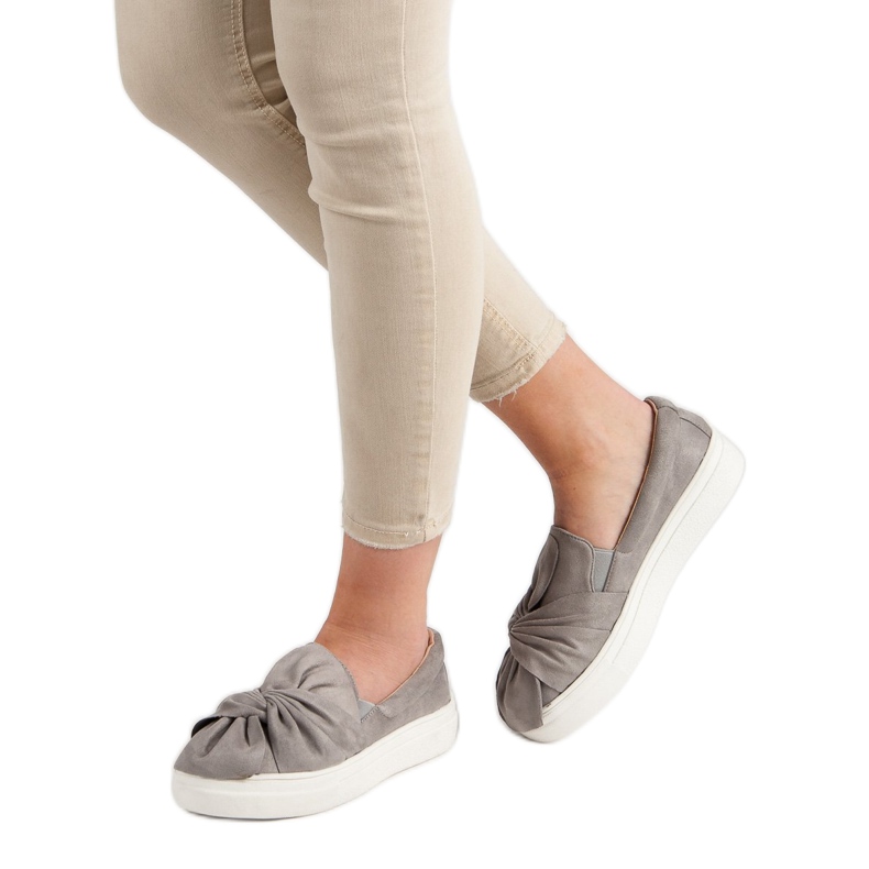 Zamszowe Slipony Z Kokardką VICES szare 2