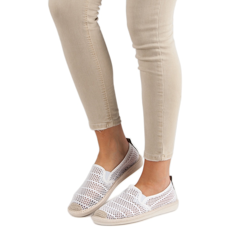 Koronkowe Trampki Slip On białe 2