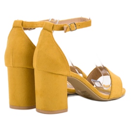 Super Mode Eleganckie Zamszowe Sandałki żółte 6