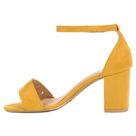 Super Mode Eleganckie Zamszowe Sandałki żółte 5