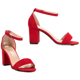 Super Mode Eleganckie Zamszowe Sandałki czerwone 1