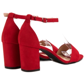 Super Mode Eleganckie Zamszowe Sandałki czerwone 6