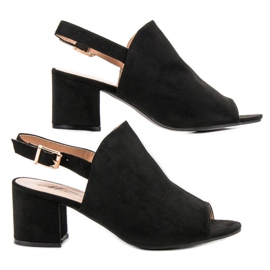 Zamszowe Zabudowane Sandały czarne 2