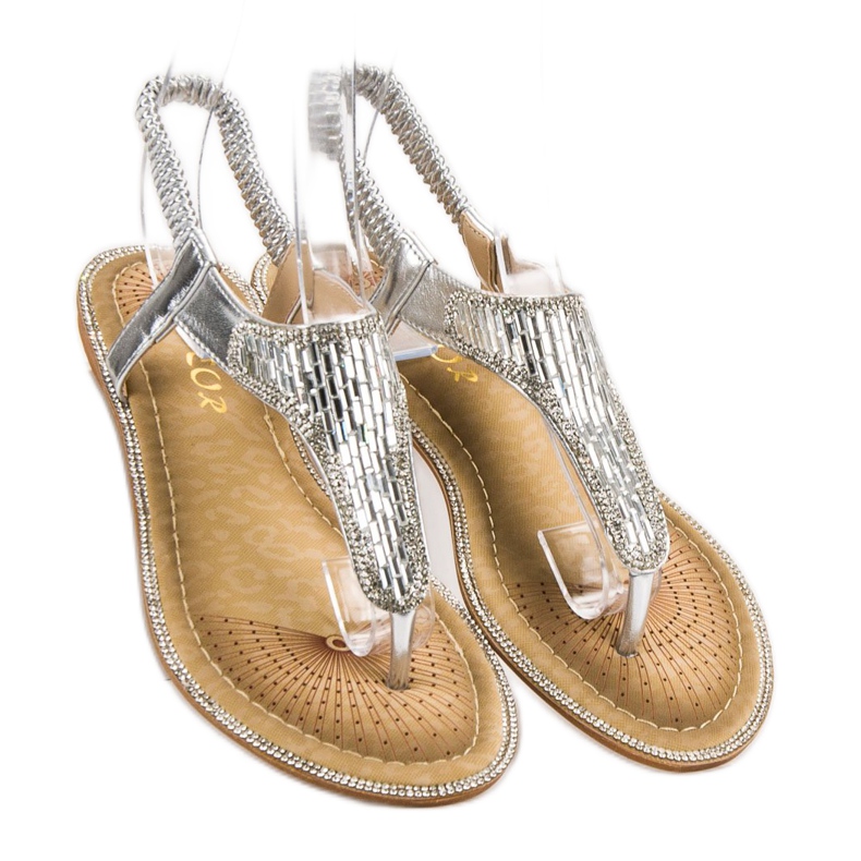 Encor Sandałki Z Kryształkami szare 1