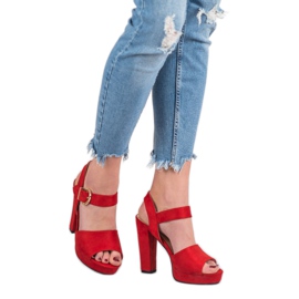 SHELOVET Czerwone Sandałki Na Platformie 2