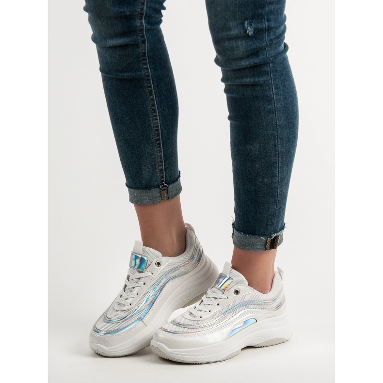SHELOVET Sneakersy Na Platformie białe 1